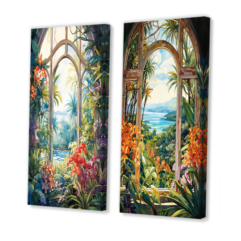 Ensemble de 2 décorations murales tropicales, Toile tendue, H 28 po x l 25 po