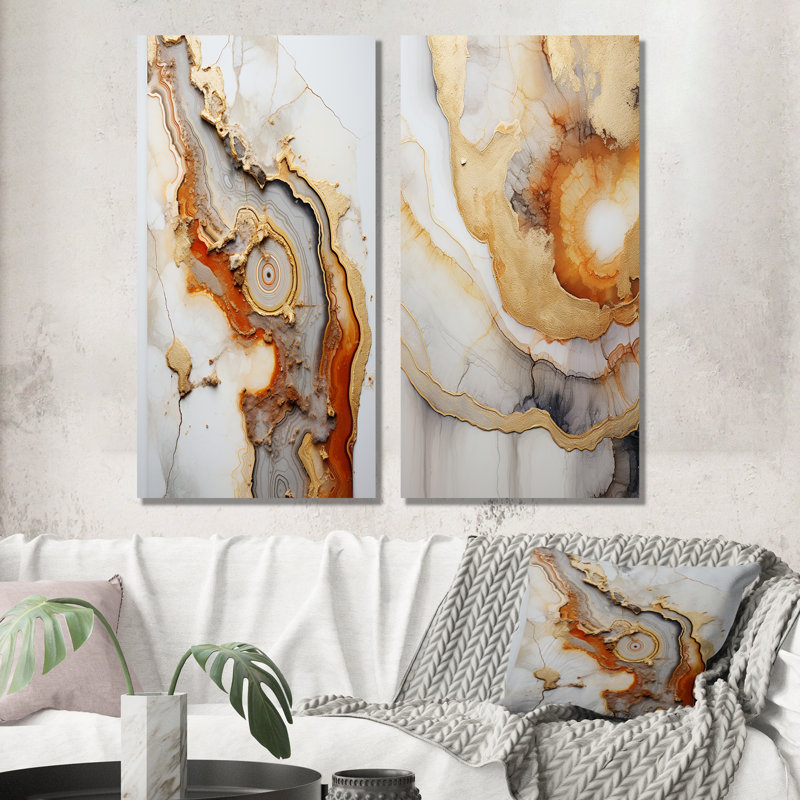 Géode de pierre beige et orange minimalisme - ensemble de 2 reproductions d'art sur toile, Toile tendue, H 28 po x l 25 po