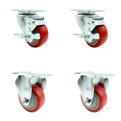 3.5 Inch Polyurethane Swivel Top Plate Caster Set with 2 Brake 2 Rigid SCC|SCC-20S3514-PPUB-TLB-TP2-2-R-2