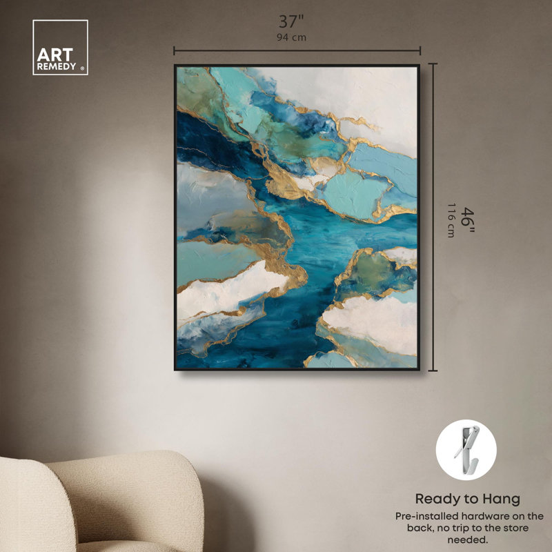 Décoration murale géode imprimée sur toile Gilded River Delta I par Art Remedy, cadre noir, 36 x 45, H 46 po x l 37 po