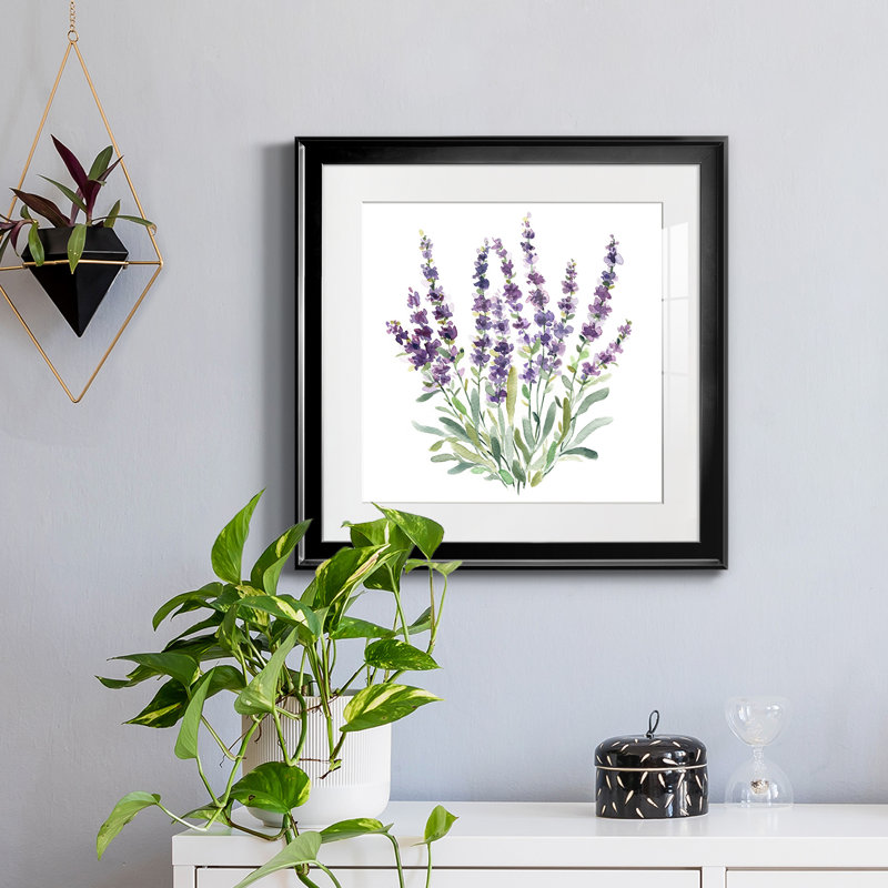 Lavande botanique II - peinture encadrée, H 17,5 po x l 17,5 po x P 1,5 po, Toile encadrée noire