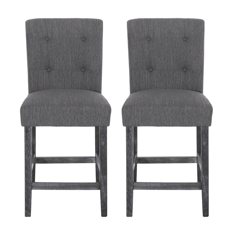 Ensemble de 2 tabourets de comptoir capitonnés contemporains en tissu, 26 po, Gris anthracite, Gris anthracite
