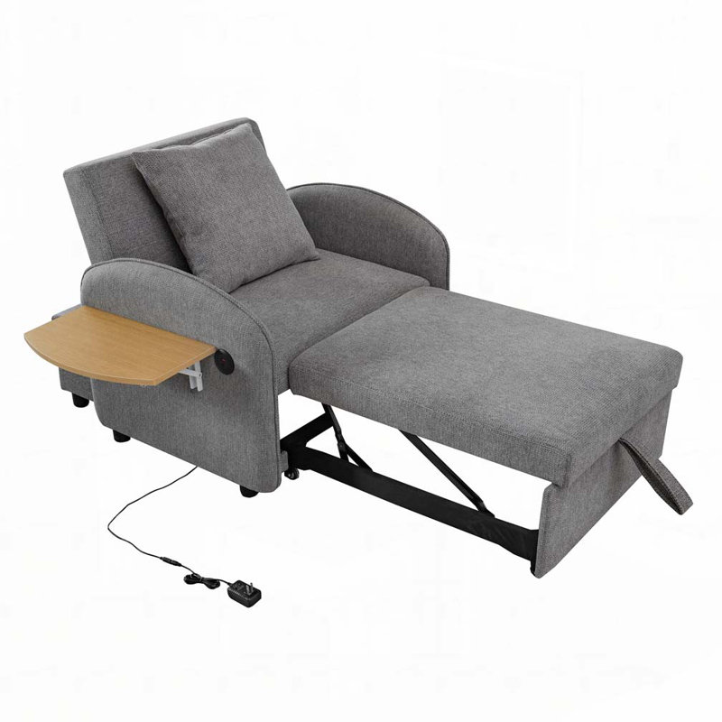 Canapé-lit convertible avec ports USB, Lin gris