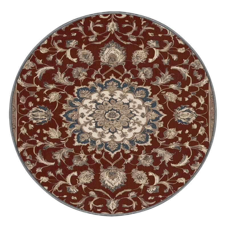 Tapis persan gris lavable à la machine, Rond 6 pi