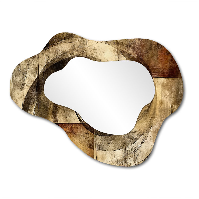 Vintage Retro Cubist Gold Brown II - Abstract Collages Cloud Decorative Wall Mirror, Modern Asymmetrical Mirror, Printed Metal Art