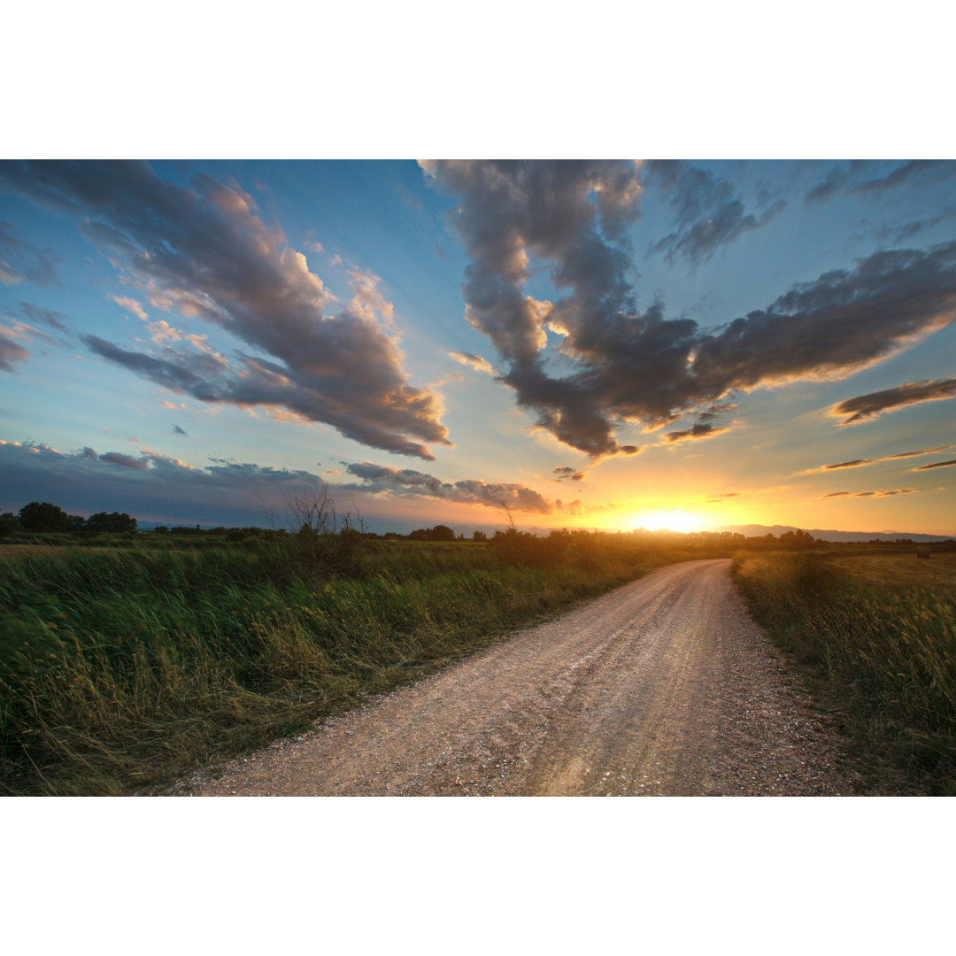 Sonnenuntergang auf einer Landstraße by Xavierarnau - Drucken