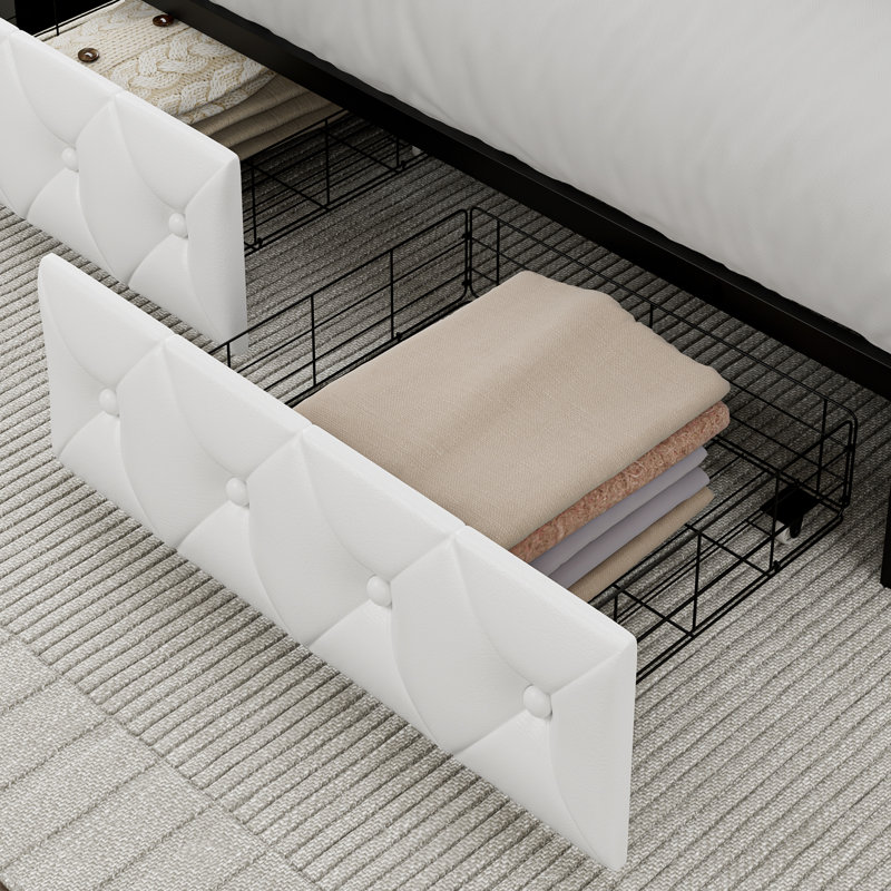 3-Piece Bedroom Sets, 4-Drawer LED Storage Bed+ 2 Nightstands with 3 Drawers Each&USB + Outlet Built-In, Full, White