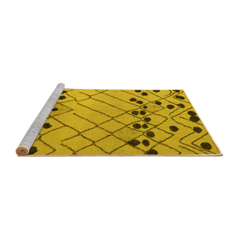 Abstract 5384 Yellow Machine Washable Area Rugs, Round 6'
