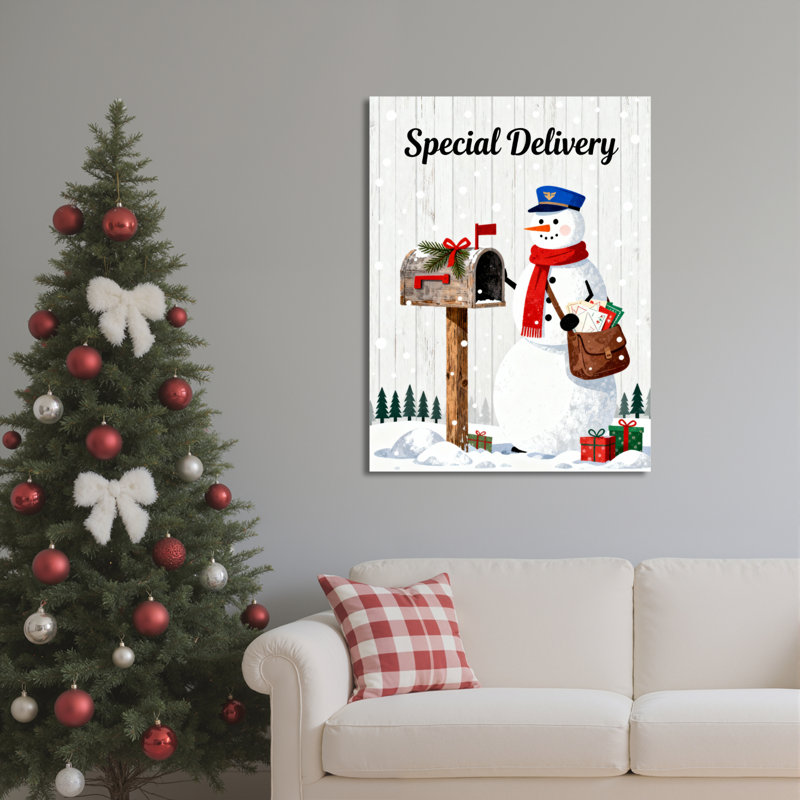 «Snowman Mailbox Winter», art mural sur toile, H 36 po x l 24 po