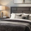 Ensemble de chambre à coucher grand lit, rangement de tiroir, gris, ensemble de 3 pièces avec 2 tables de chevet-128121177