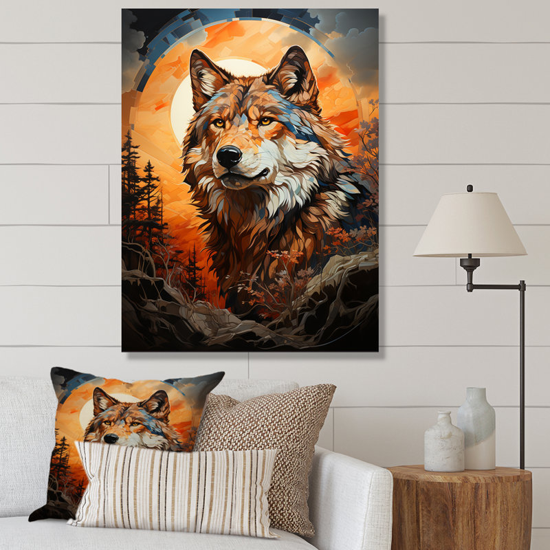Loup amérindien brun avitto, H 20 po x l 12 po x P 1 po, Toile tendue