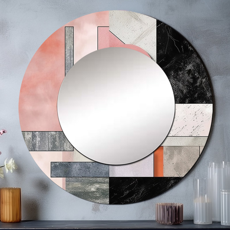 Marbre granit agate avec touches dorées XIII - miroir géométrique, miroir mural rond décoratif moderne, impression d'art en métal