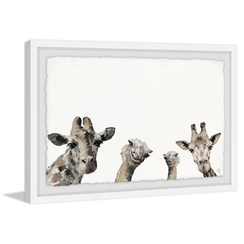 Girafes et autruches, reproduction encadrée, H 8 po x l 12 po x P 1,5 po, Blanc