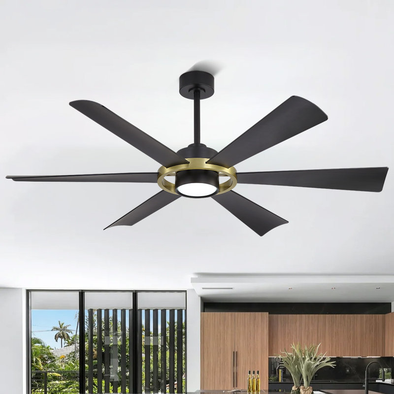 Ventilateur de plafond à 6 pales en plastique ABS avec moteur à courant continu réversible à 6 vitesses, noir, Noir, Noir