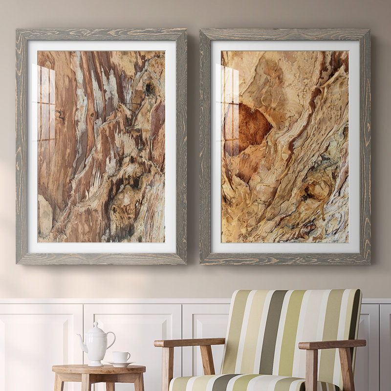 «Tree Texture Triptych I-Premium», reproduction encadrée prête à être accrochée, Gris, H 31,5 po x l 88 po x P 1,5 po