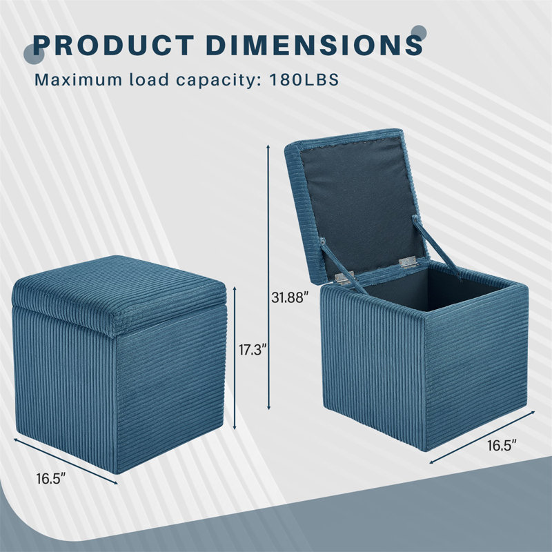 Corduroy Cube Ottoman Foot Rest With Hidden Storage – Small Square Storage Ottoman Bench For Bedroom Or Living Room, Blue