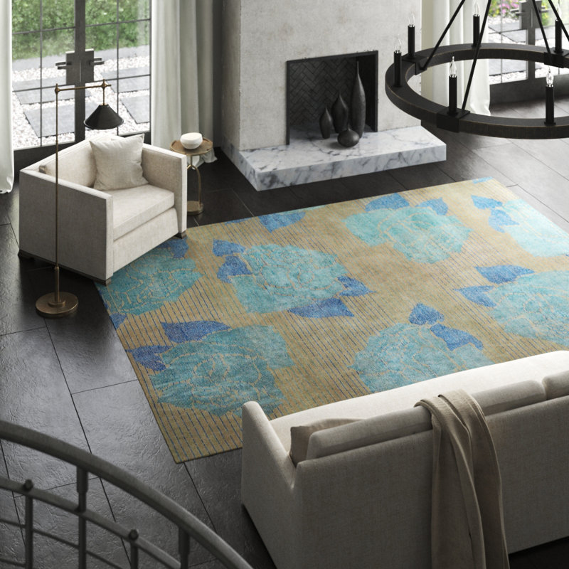 Lux Rose Hand Woven Silk and Wool Floral Area Rug, Rectangle 2' x 3'