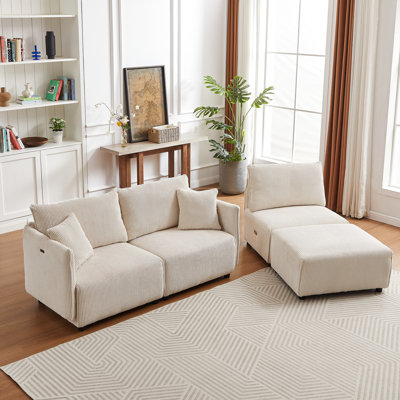 106 pouces salon en velours côtelé multi-module - minimaliste moderne en beige avec 2 coussins de confort et / C