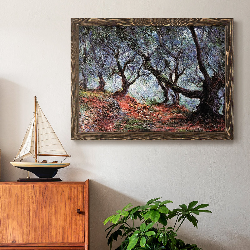 Grove of Olive Trees in Bordviera, 1884 - Toile tendue avec châssis rustique, Cadre noyer, H 18 po x l 26 po x P 1,5 po