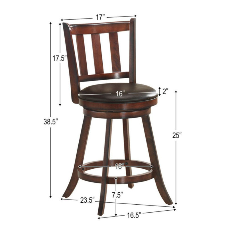 Ensemble de 2 tabourets de bar pivotants en bois à 360 degrés avec siège rembourré