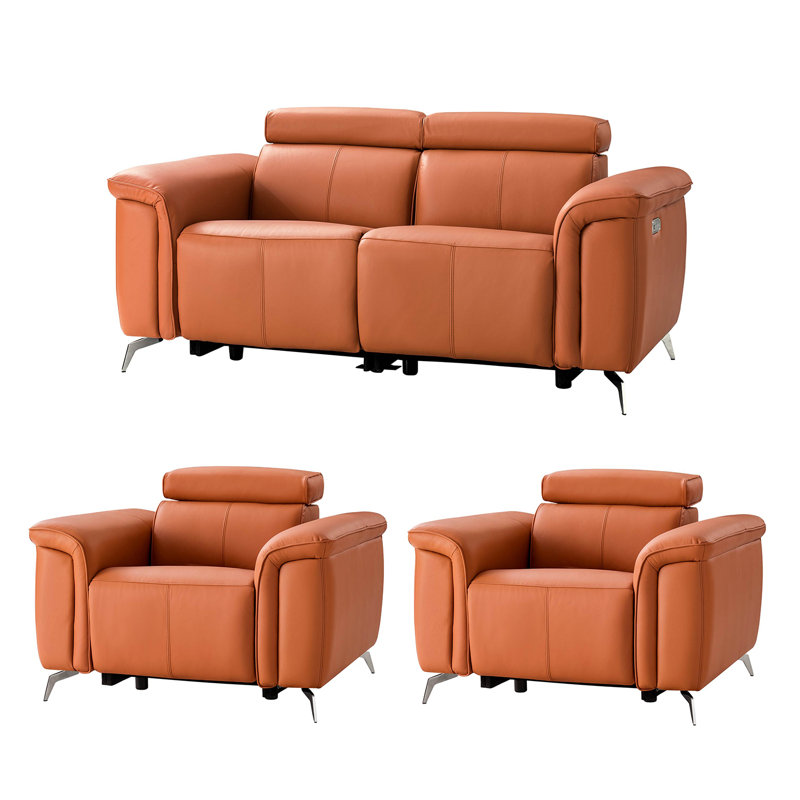 Spataro 3-Piece Living Room Set With Sofa And Recliners, Caramel