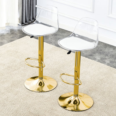 Tabourets de bar dorés de 2, pivotant à 360 ° et réglable en hauteur, siège de pu, minimaliste moderne pour la réception