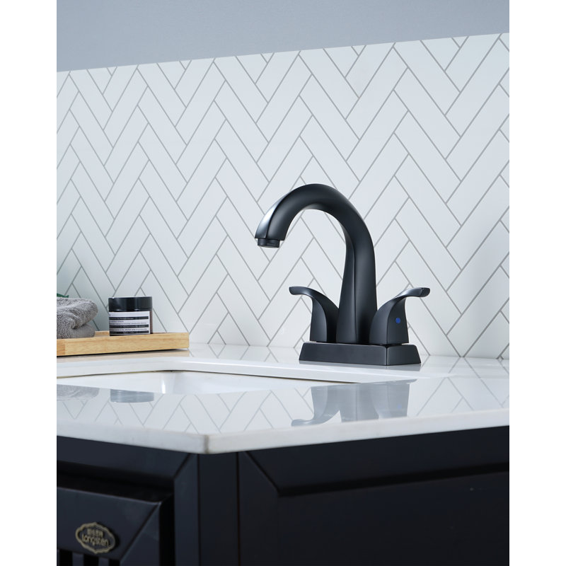 Robinet de lavabo de salle de bain à poignée double 4 pouces avec ensemble de drain, Noir mat