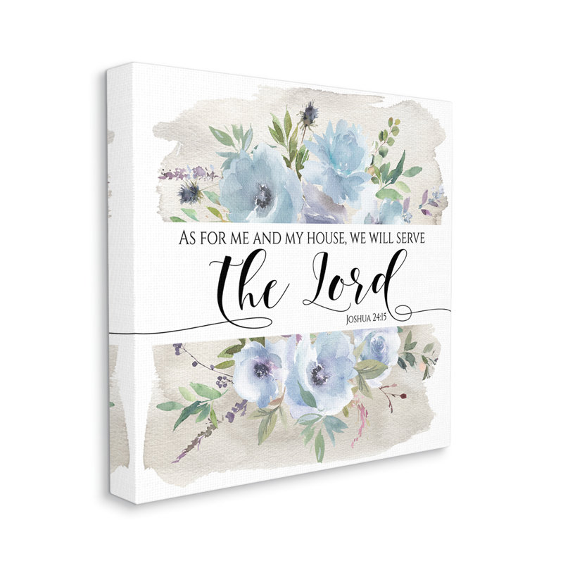 55_Will Serve The Lord Joshua 24:15 Blue Florals, art mural sur toile tendue par Tara Moss, H 36 po x l 36 po x P 1,5 po