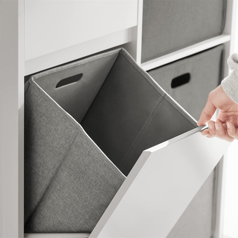 White MDF Laundry Sorter Cabinet with Gray Fabric Baskets