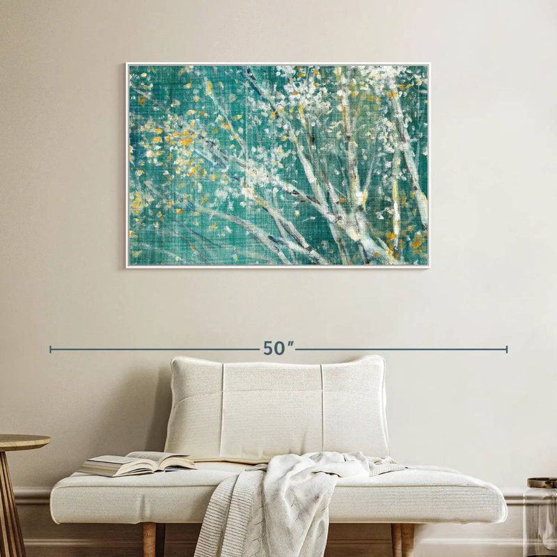 Bouleau bleu II, Cadre flottant blanc, 40 po x 27 po