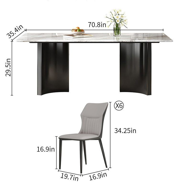 Modern Microlite Rectangular  Dining Table Sets, 29.5"H x 70.8"L x 35.4"W