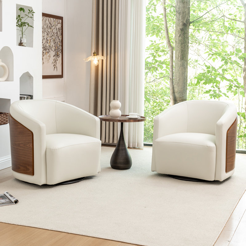 Ensemble de 2 fauteuils demi-tonneau Delwood, Beige