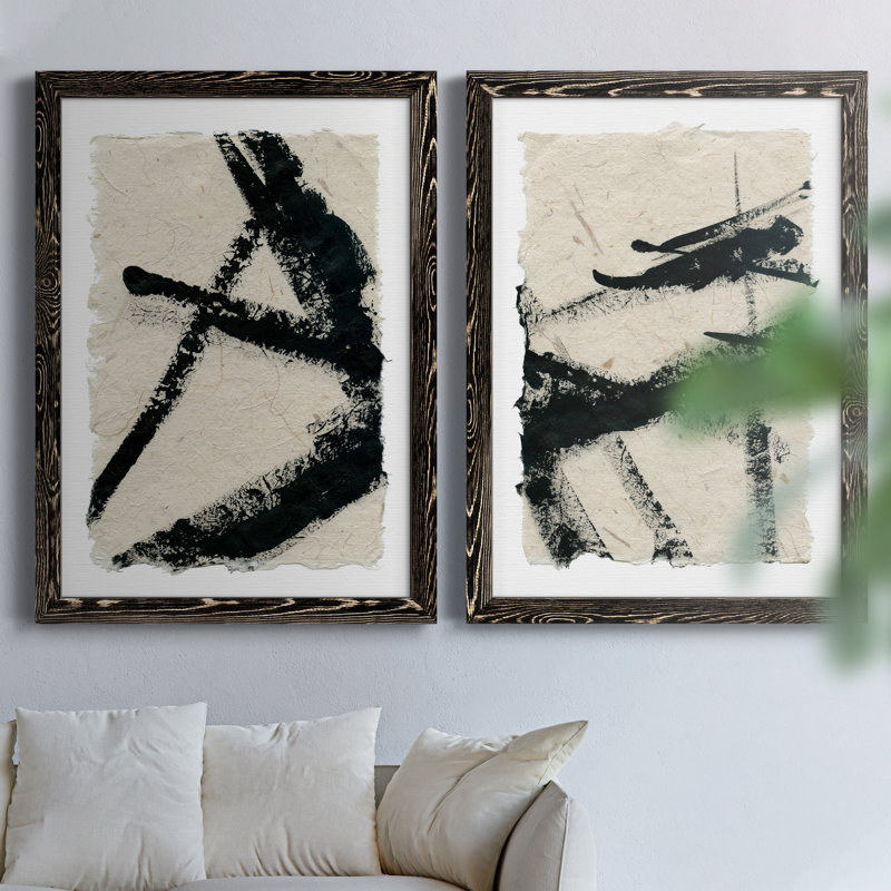 " Lines Crossed I " 2 - Pieces Painting Print, 32" H x 23" W x 1" D, Black