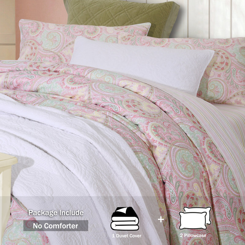 LISSTHER 3pcs Light Pink Paisle Shabby Elegance Cotton Duvet Cover Bedding  Set Queen Duvet Cover Standard Shams