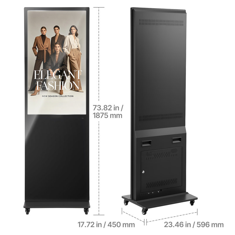 Kiosque de publicité sur pied 43 po avec affichage numérique intérieur sur pied 43 po, avec entrée Wi-Fi / USB / USB pour Android, écran large à 178 °, écran ACL interactif, affiche commerciale Totem mobile