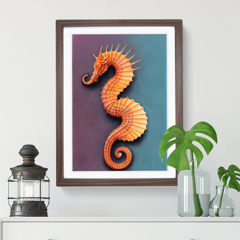 Beautiful Seahorse - Single Picture Frame Print, 34cm H x 25cm W x 2cm D, Walnut Framed