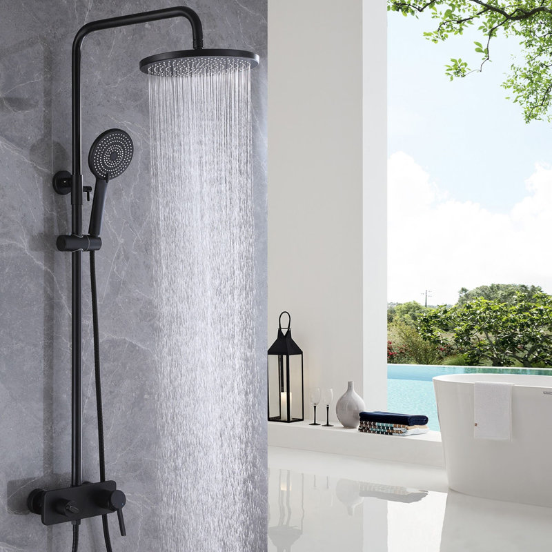 All‑In‑One Shower System Kit-Wall Mounted Shower Faucet System with Rainfall Shower Head & 3‑Function Handheld
