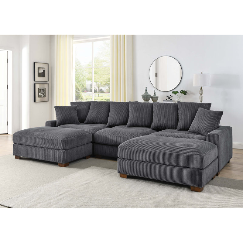 Canapé modulaire réversible Ashira, Velours côtelé gris, H 34 po x l 89 po x P 67,5 po