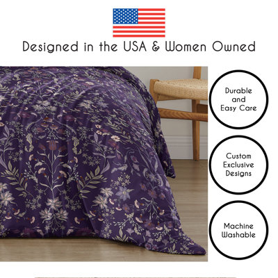 Boho Floral Wildflower Plum Purple King Duvet Cover Bedding Set by Sweet Jojo Designs