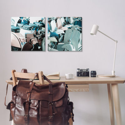  «Italian Scooters in Pastels», ensemble d'art mural sur toile 2 pièces par Deborah Revell