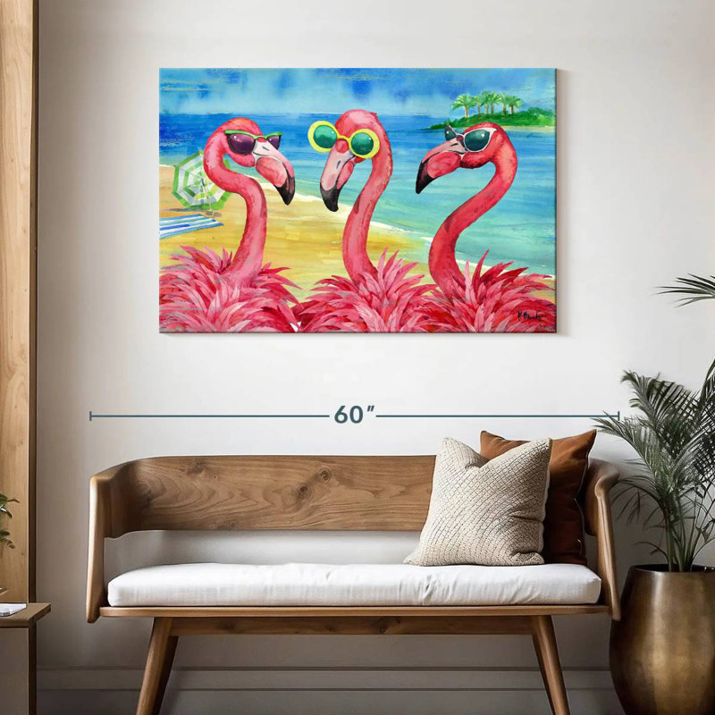 Flamant, copines, horizontal, H 30 po x l 45 po