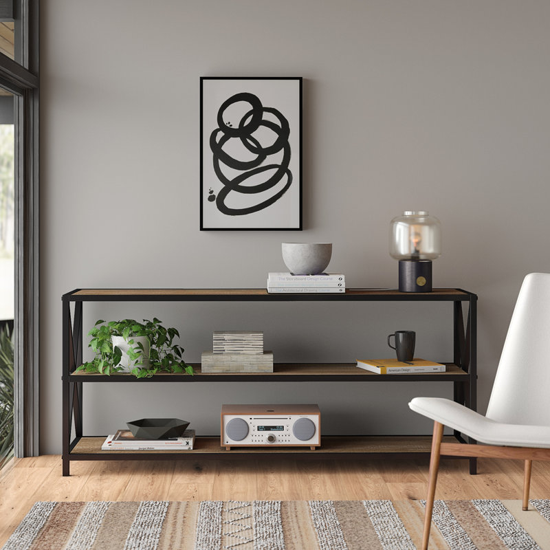 Bibliothèque étagère en métal H 26 po x l 40 po Eulas, Bois de grange, 26 po H x 40 po L x 16 po P