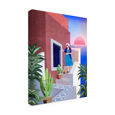 Bolog Emel Tunaboylu  Lady And Cat In Santorini Canvas Art