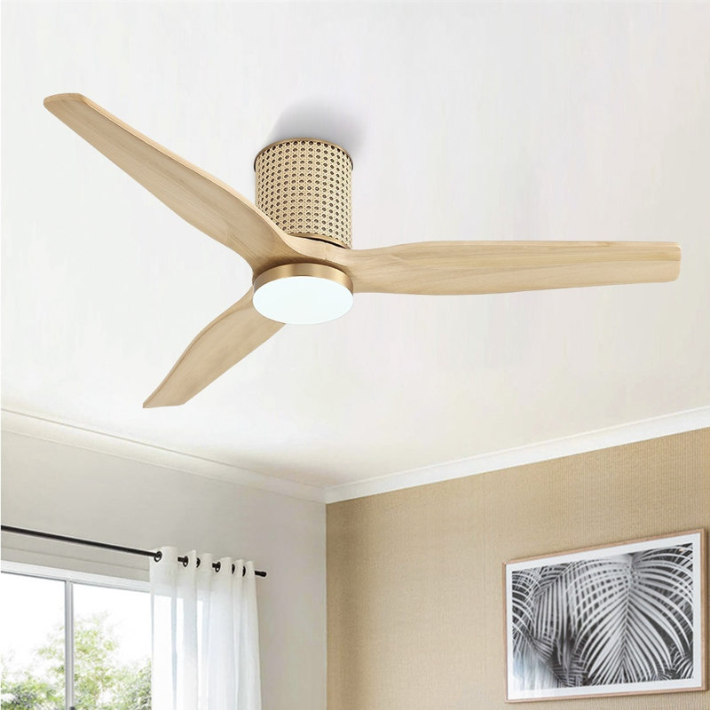 54 po Ventilateur de plafond encastré en rotin avec 5 pales, Doré, Blanc
