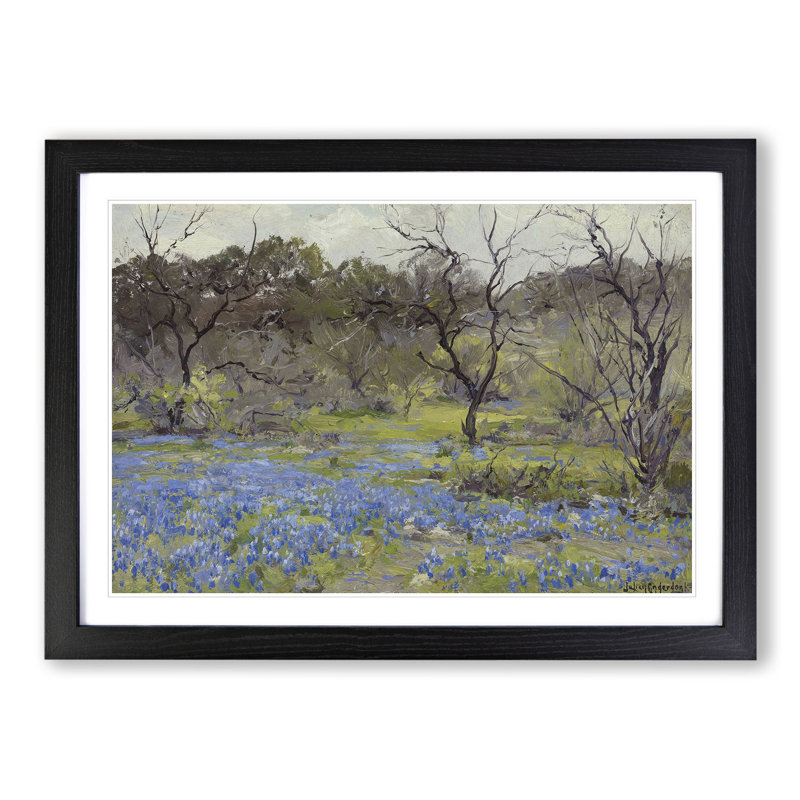 Bluebonnet Flowers Vol.7 by Julian Onderdonk - Picture Frame Painting, 36cm H x 48cm W x 2cm D, Black Framed