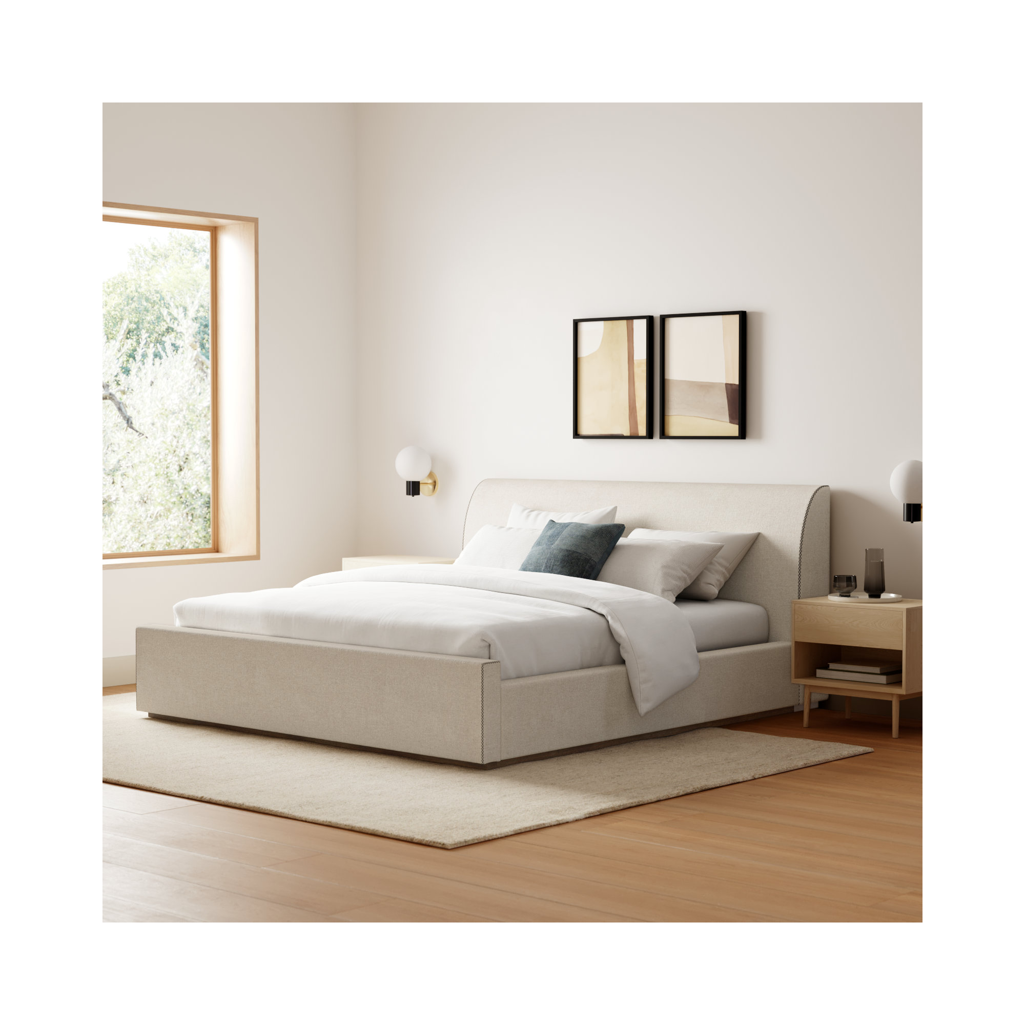 Upholstered Panel Bed, King