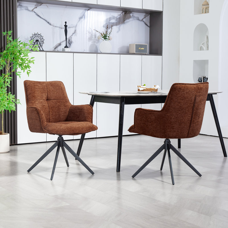 360° Swivel Dining Chairs, Modern Chenille Upholstered Armchairs With Ergonomic Back Support, Sturdy Metal Legs For Kitchen & Dining Room