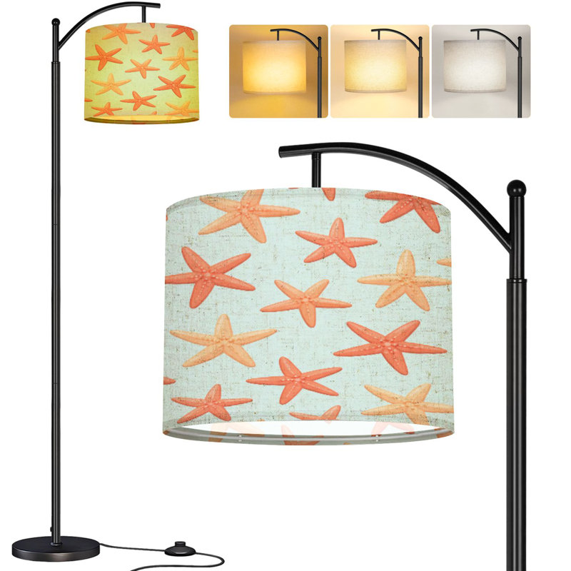  Arc Floor Lamp Starfish Warm Orange Peach Tones Light Tall Modern Standing Lamp LED Adjustable Linen Lampshade 3 Color Temperatures