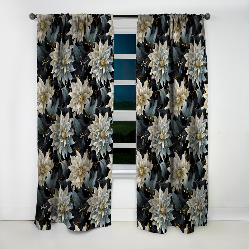 Fleurs beiges et bleues Elegance - Rideau en plumes glamour - Rideau abstrait en velours occultant - 1 panneau