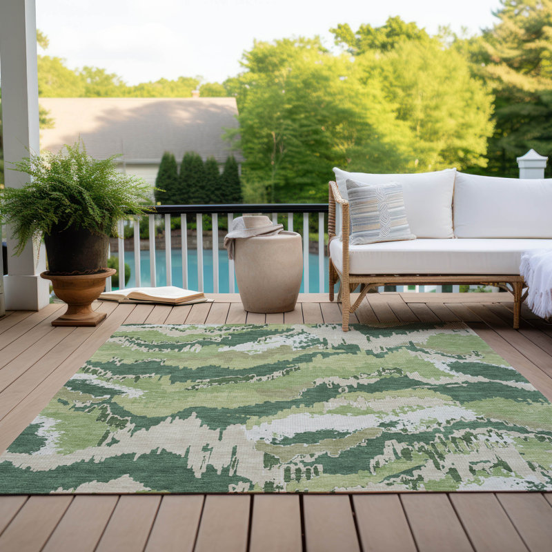 Tapis intérieur / extérieur en polyester tissé à la machine à motif abstrait de couleur mâle Greenk